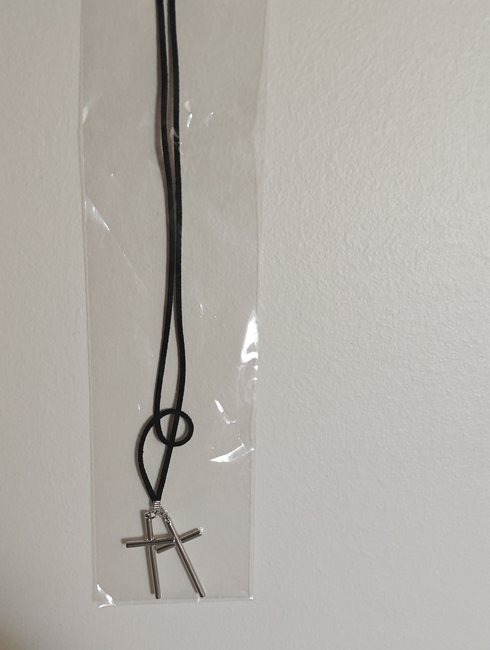 Black Cord Necklace with Silver Cross Pendant - Men Accessories
